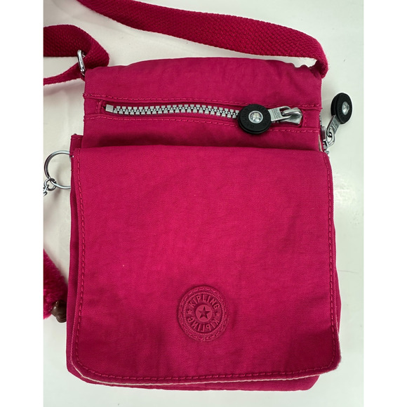 Kipling El Dorado Crossbody Travel Bag Organizer Very Berry Magenta W/ Monkey - Picture 12 of 14